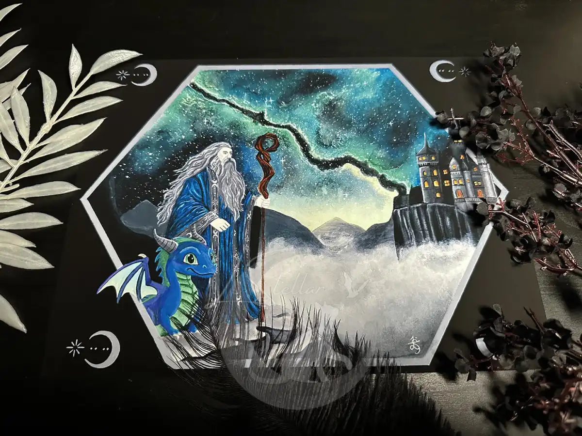 Whimsical Wizard Artwork, Original Dark Fantasy Painting