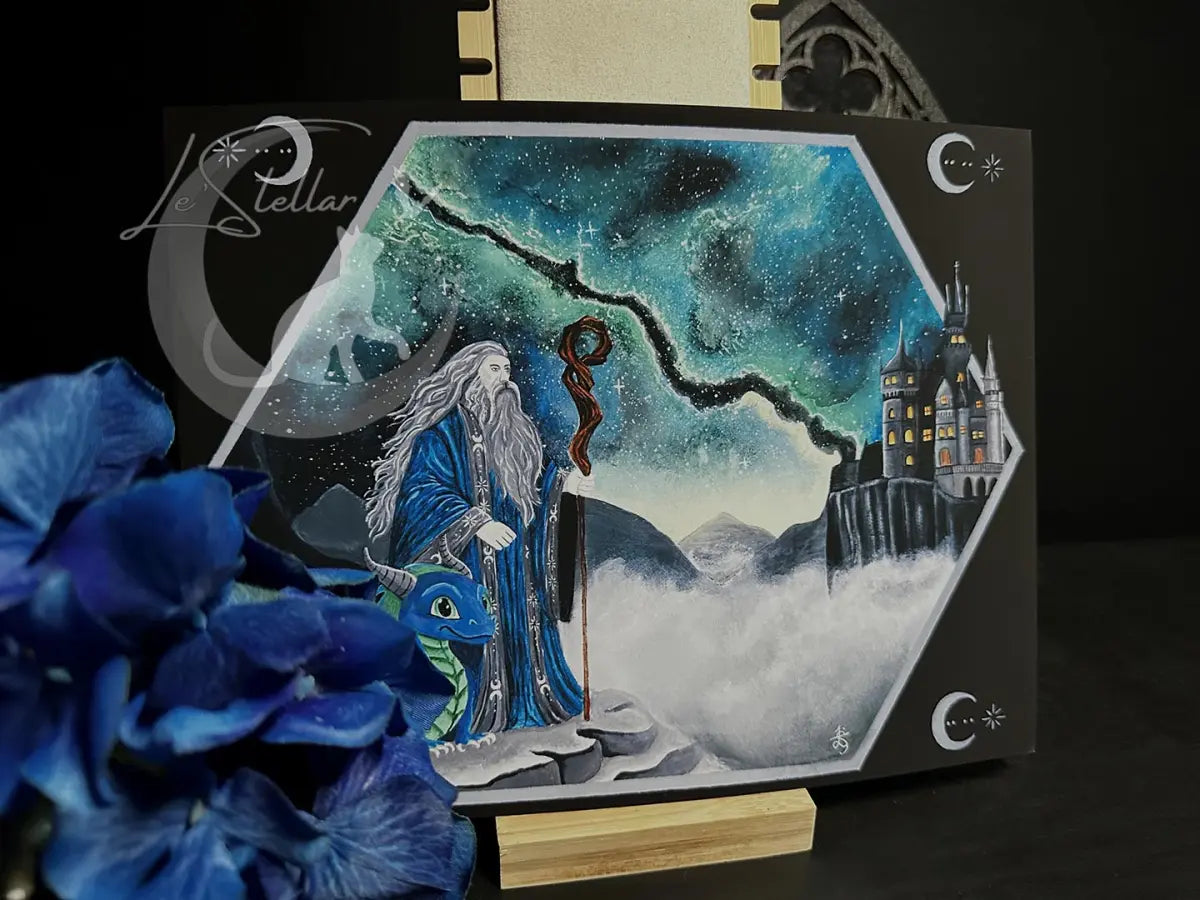 Whimsical Wizard Artwork, Original Dark Fantasy Painting