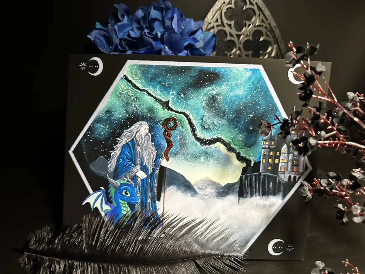 Whimsical Wizard Artwork, Original Dark Fantasy Painting