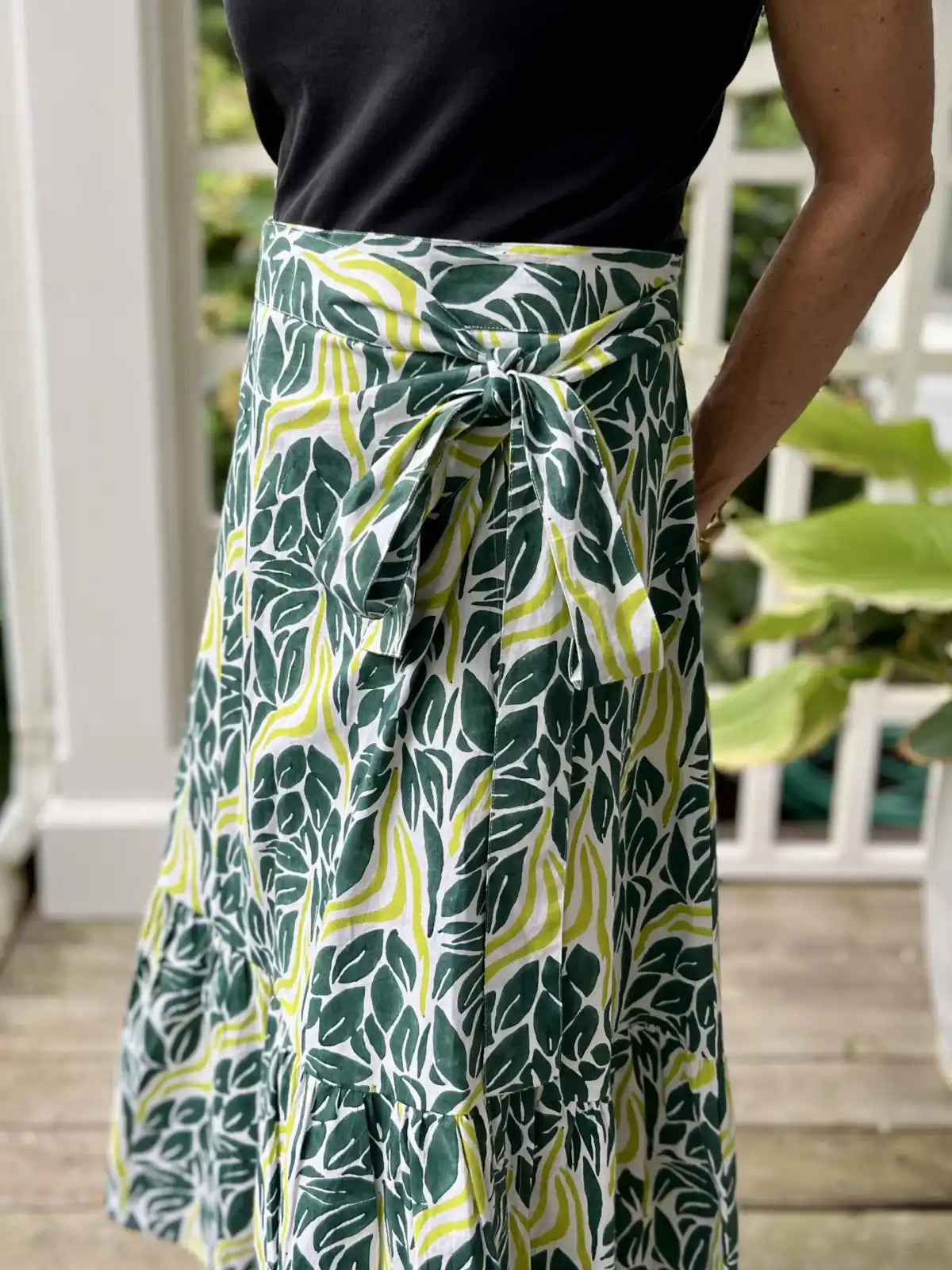 Chartreuse Snake Maxi Ruffle Wrap Skirt