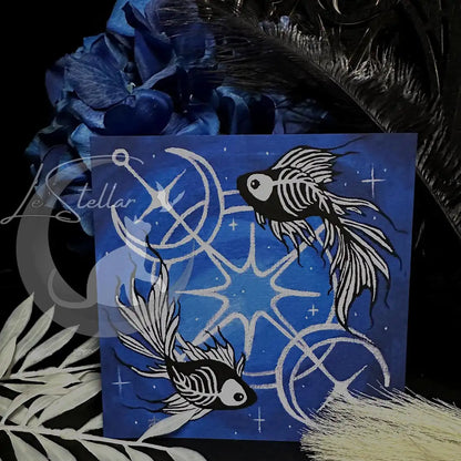 Pisces Skeleton Betta Fish Print with Celestial Moon Accents