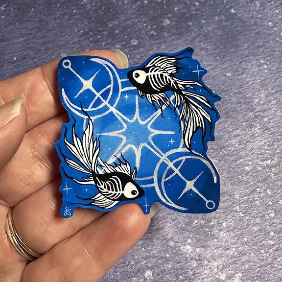 Skeleton Betta Fish Print with Celestial Moon Accents Sticker