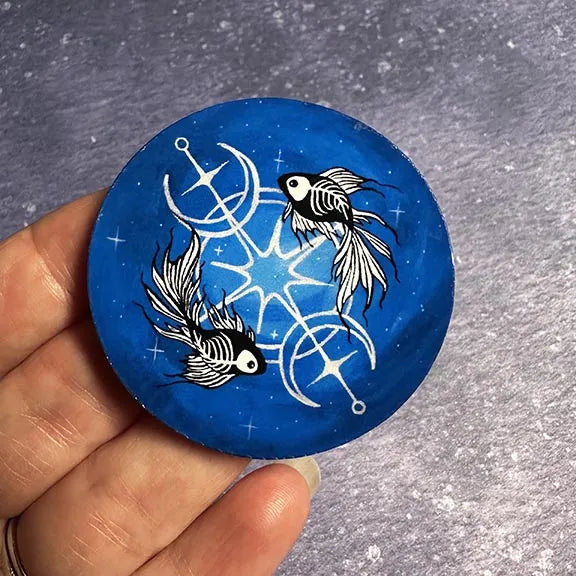 Skeleton Betta Fish Print with Celestial Moon Accents Sticker