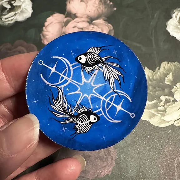 Skeleton Betta Fish Print with Celestial Moon Accents Sticker