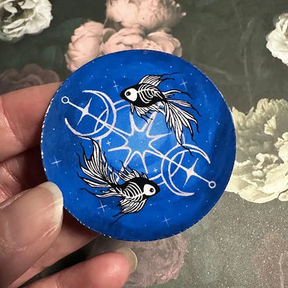Skeleton Betta Fish Print with Celestial Moon Accents Sticker