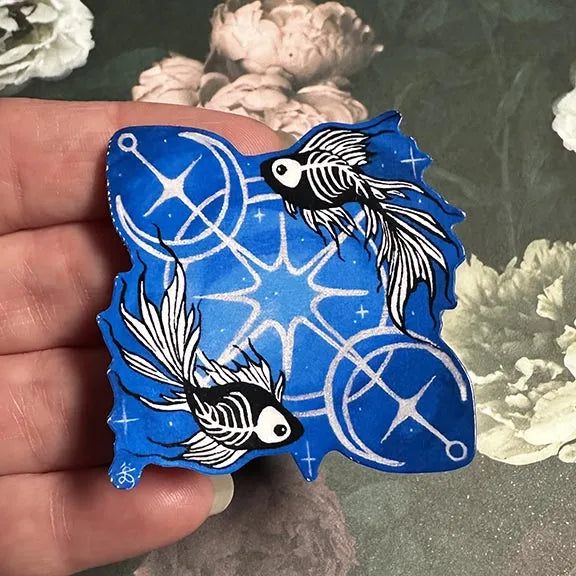 Skeleton Betta Fish Print with Celestial Moon Accents Sticker
