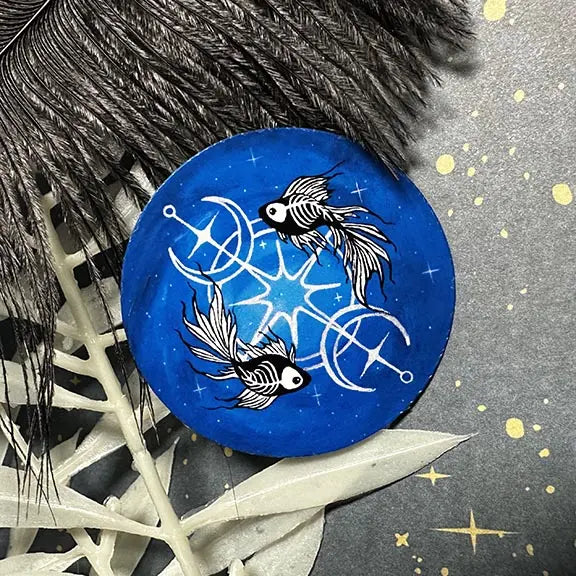 Skeleton Betta Fish Print with Celestial Moon Accents Sticker