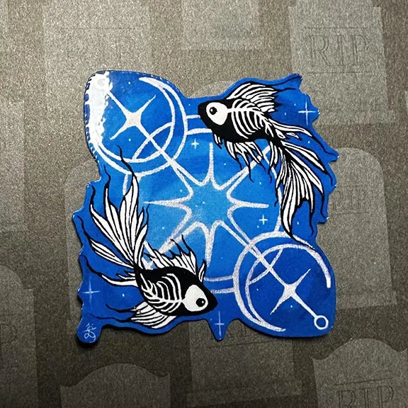 Skeleton Betta Fish Print with Celestial Moon Accents Sticker