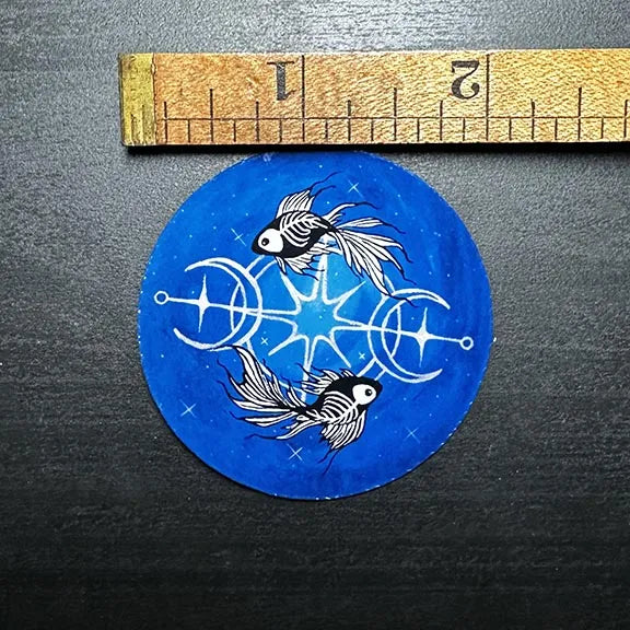 Skeleton Betta Fish Print with Celestial Moon Accents Sticker
