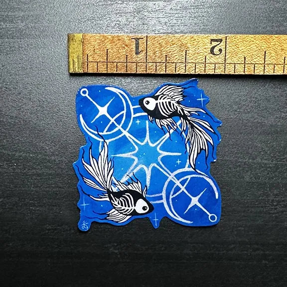 Skeleton Betta Fish Print with Celestial Moon Accents Sticker