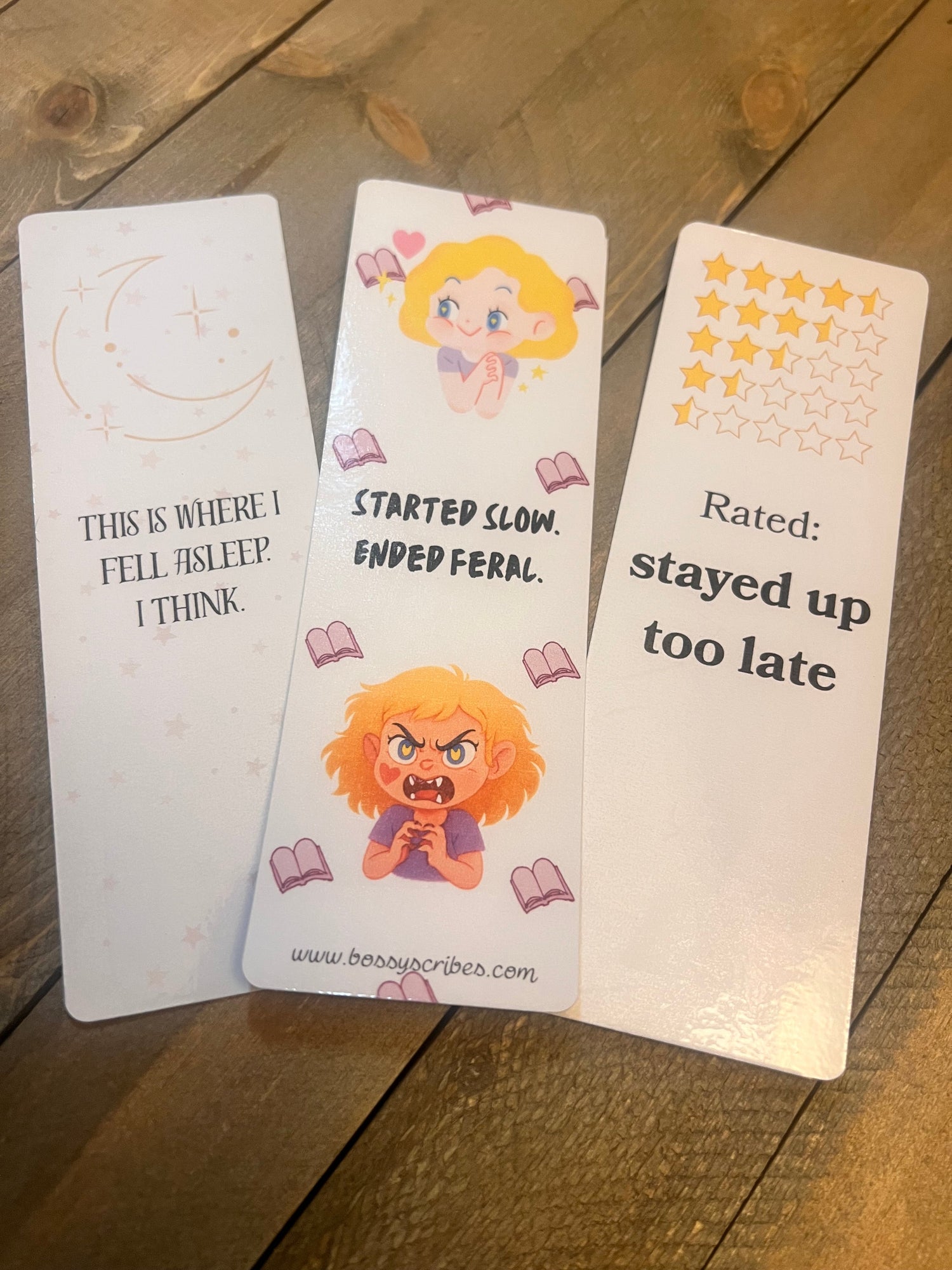 Stayed Up Too Late | Bookish Bookmark Set | Funny Acrylic Bookmarks for Readers (3-Pack)
