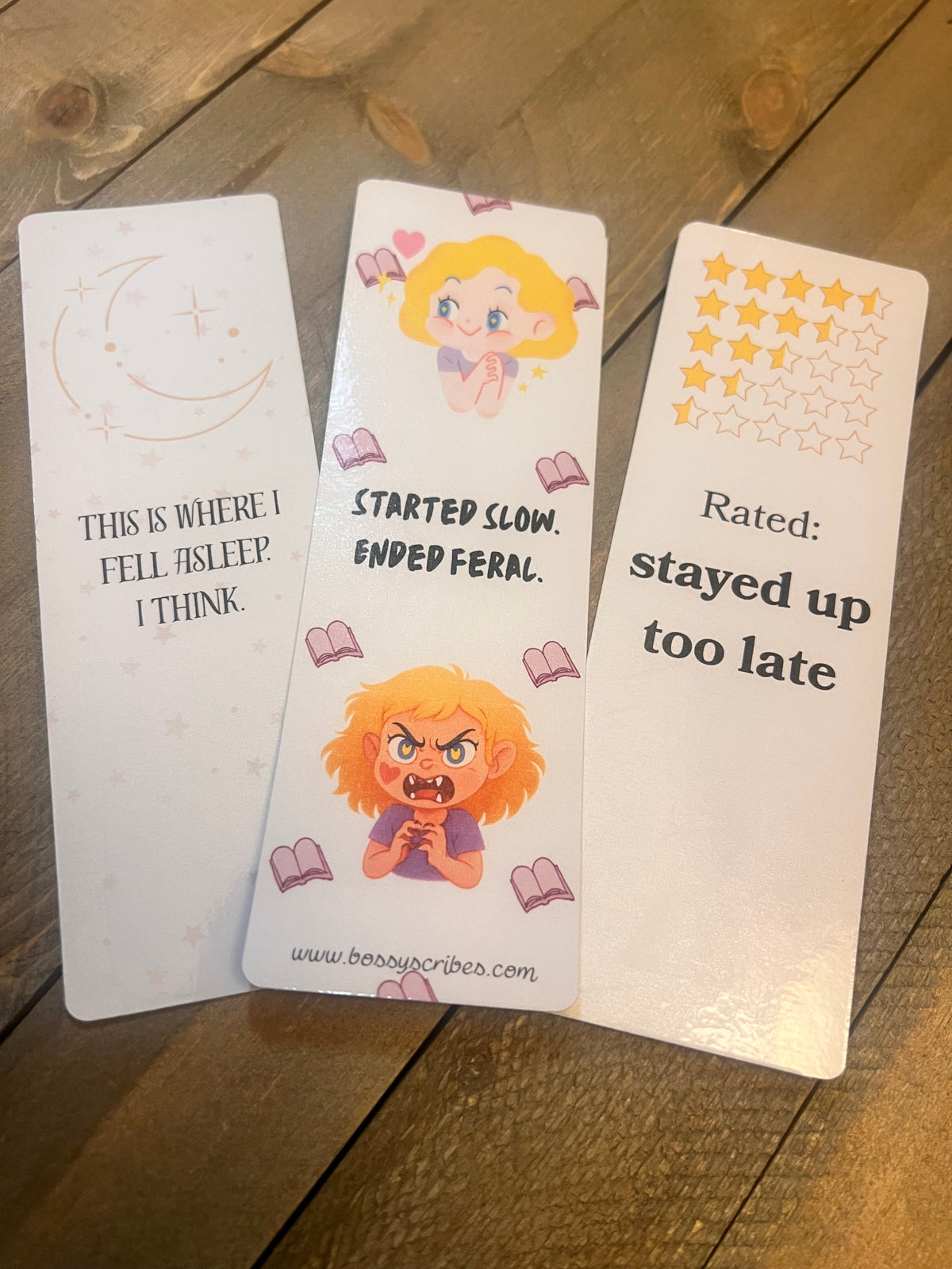 Stayed Up Too Late | Bookish Bookmark Set | Funny Acrylic Bookmarks for Readers (3-Pack)