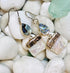 pear and square abalone and freshwater pearl double drop earrings on loop hook