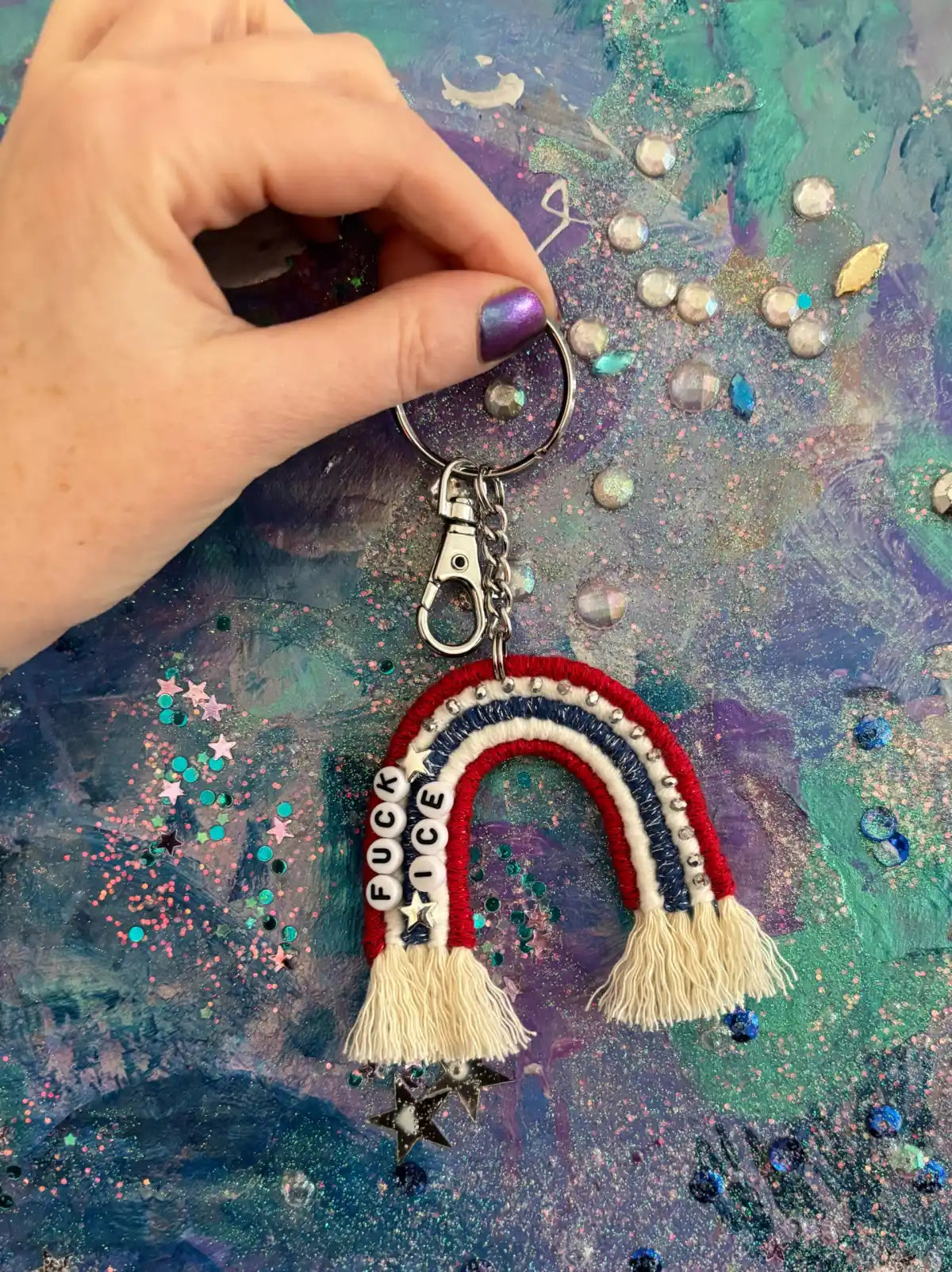 fuck ice fiber arts rainbow bag charm