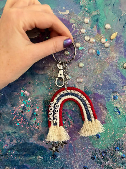 fuck ice fiber arts rainbow bag charm