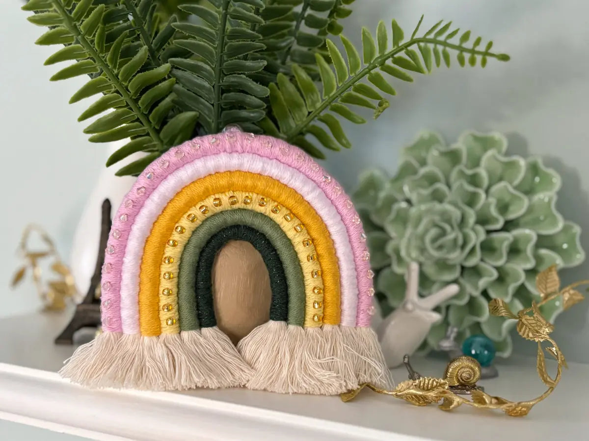 flower-inspired fiber arts hanging rainbow