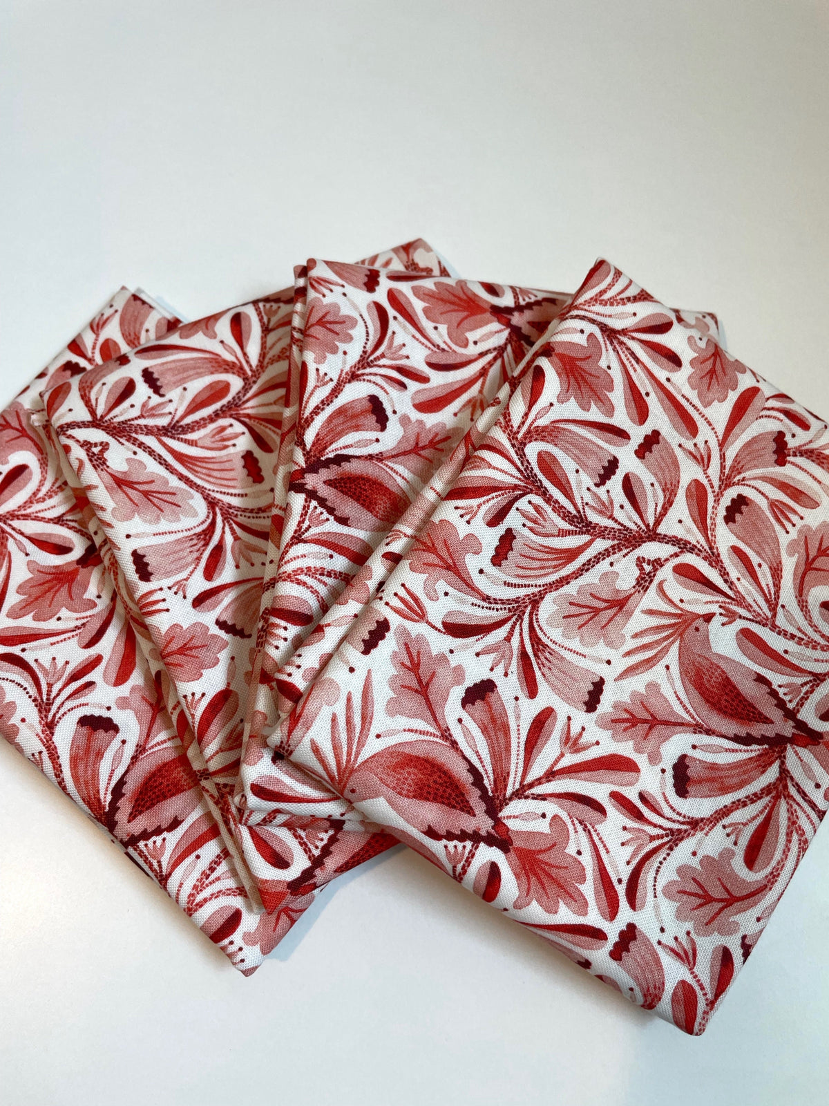 Red Xanthia Birds &amp; Branches Organic Quilting Cotton Fat Quarters