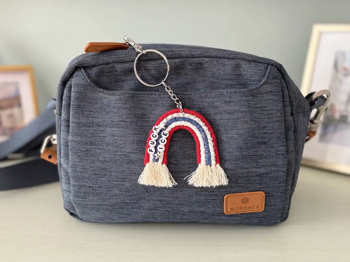 fuck ice fiber arts rainbow bag charm