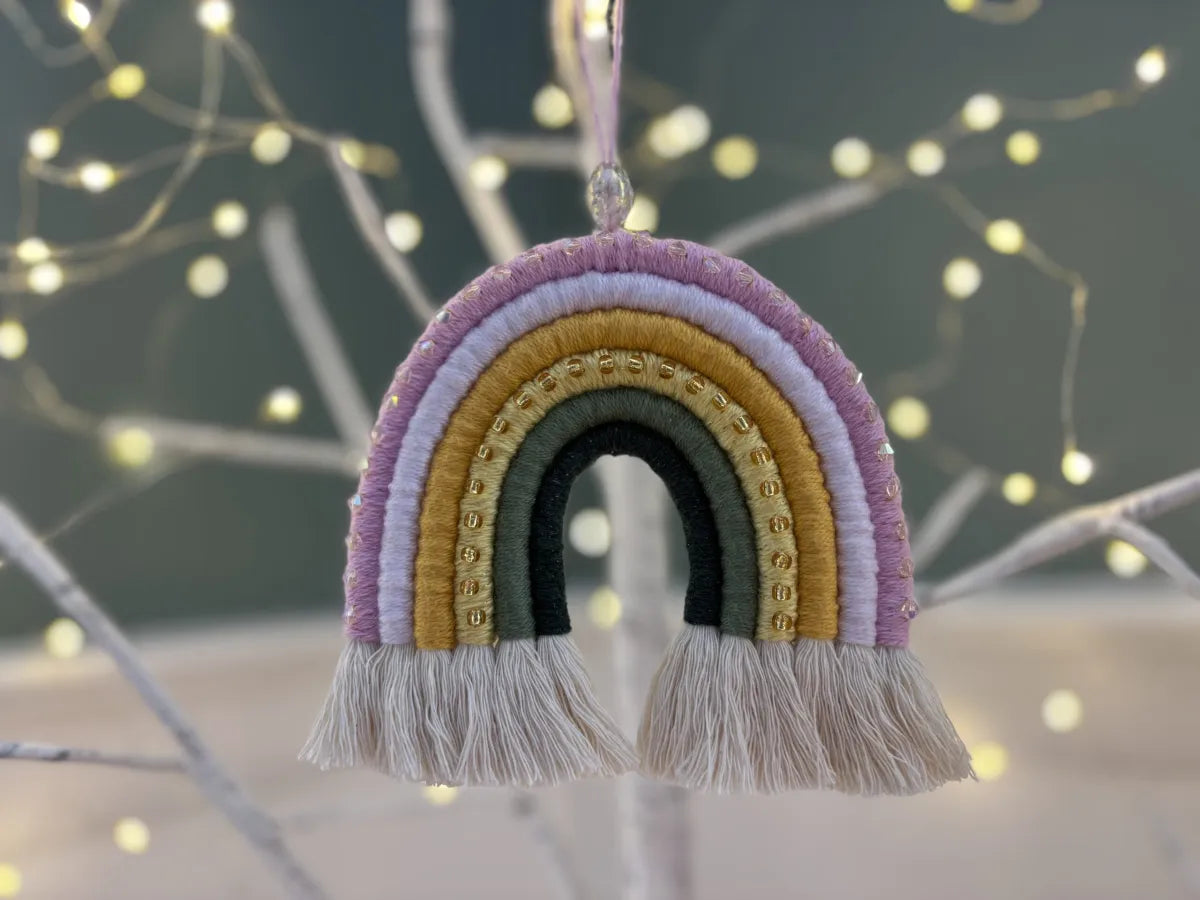 flower-inspired fiber arts hanging rainbow
