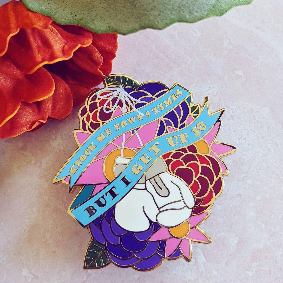 I Get Up hard enamel pin (white/gold version)