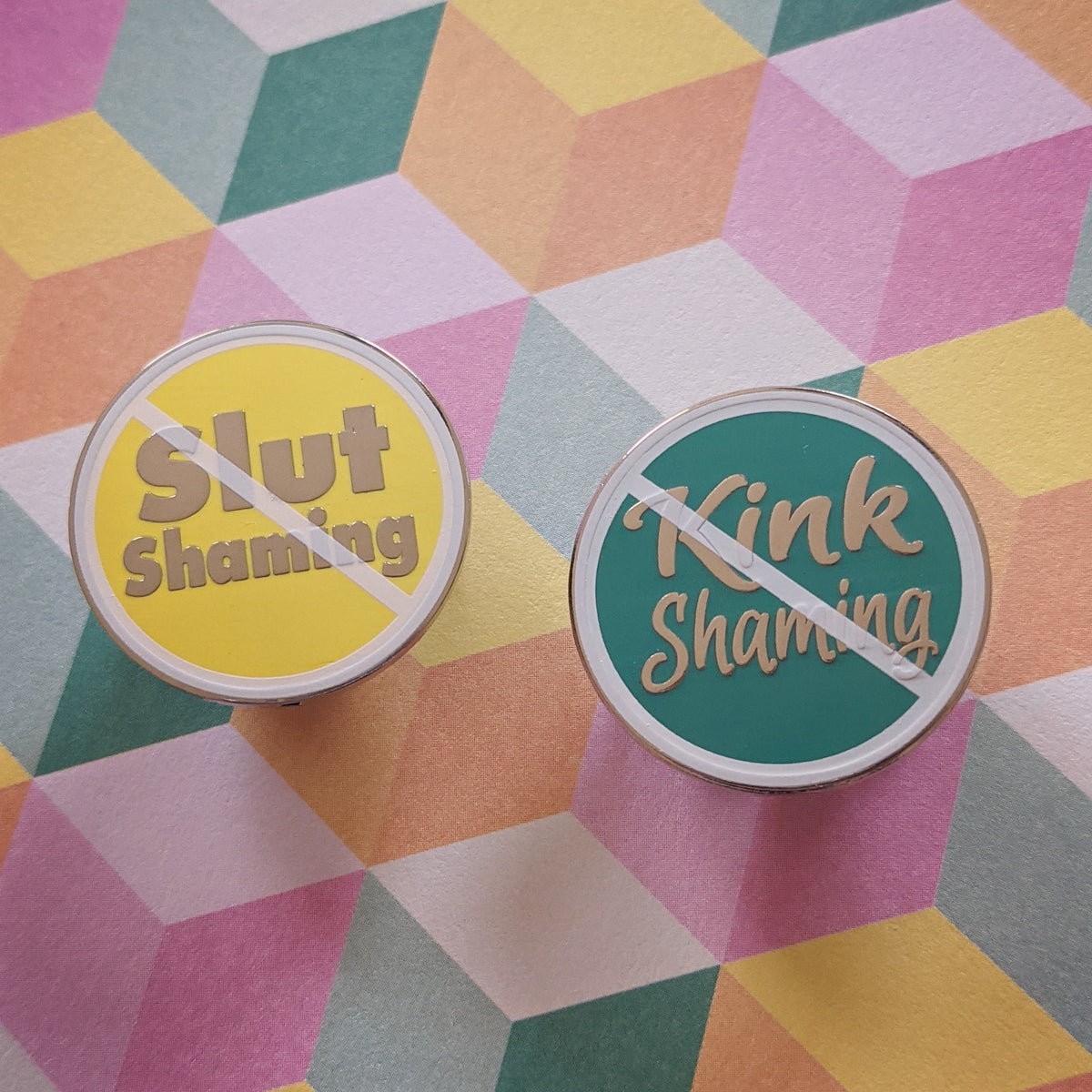 No Kink Shaming hard enamel pin (green/silver version)