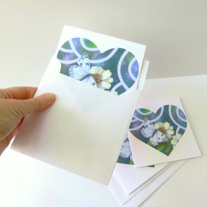 Checkered White Butterfly Stationery Cards - 3 pack