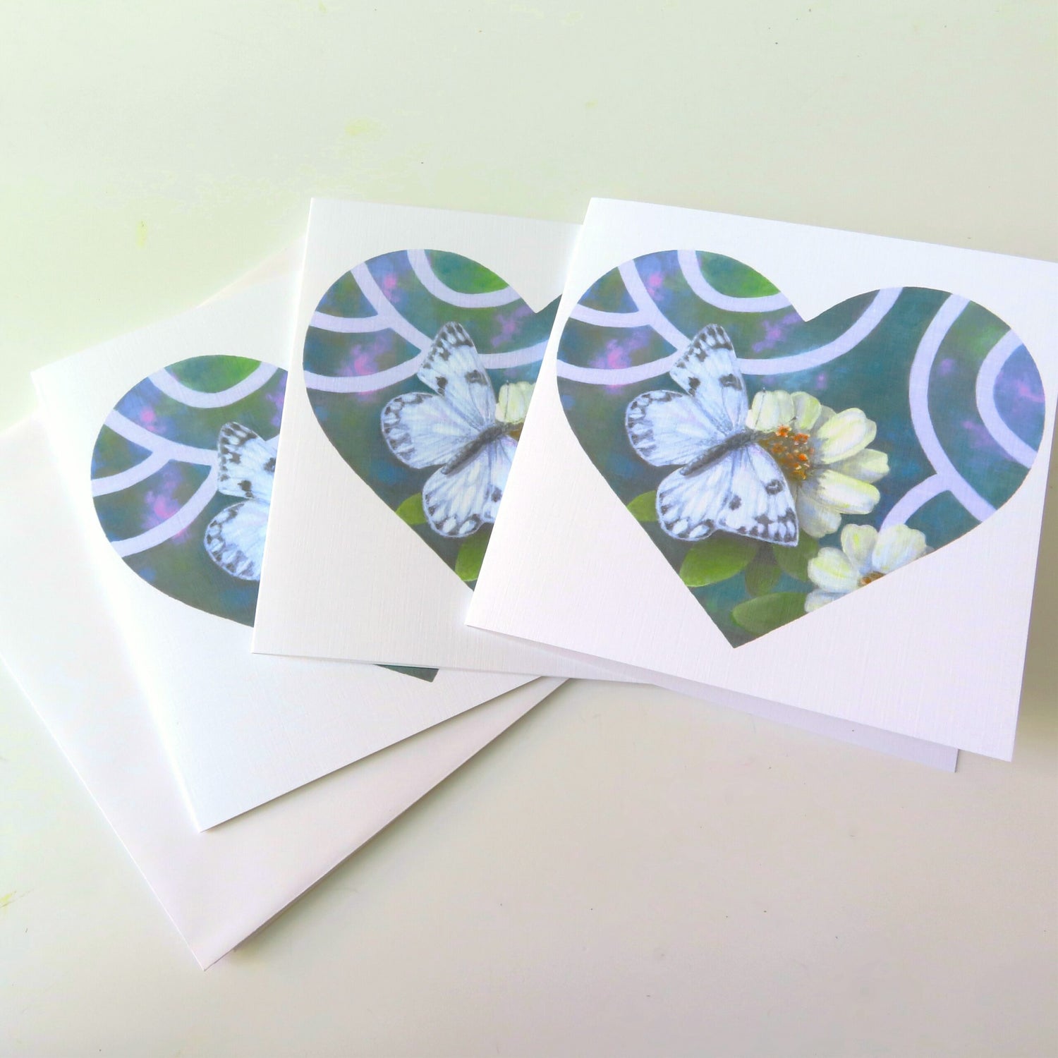 Checkered White Butterfly Stationery Cards - 3 pack