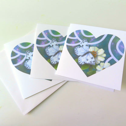 Checkered White Butterfly Stationery Cards - 3 pack