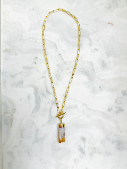 Gold Citrine Pendulum Necklace