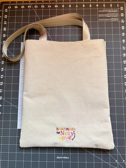 Big Fan of Human Rights Embroidered Handmade Canvas Totebag Typewriter Font