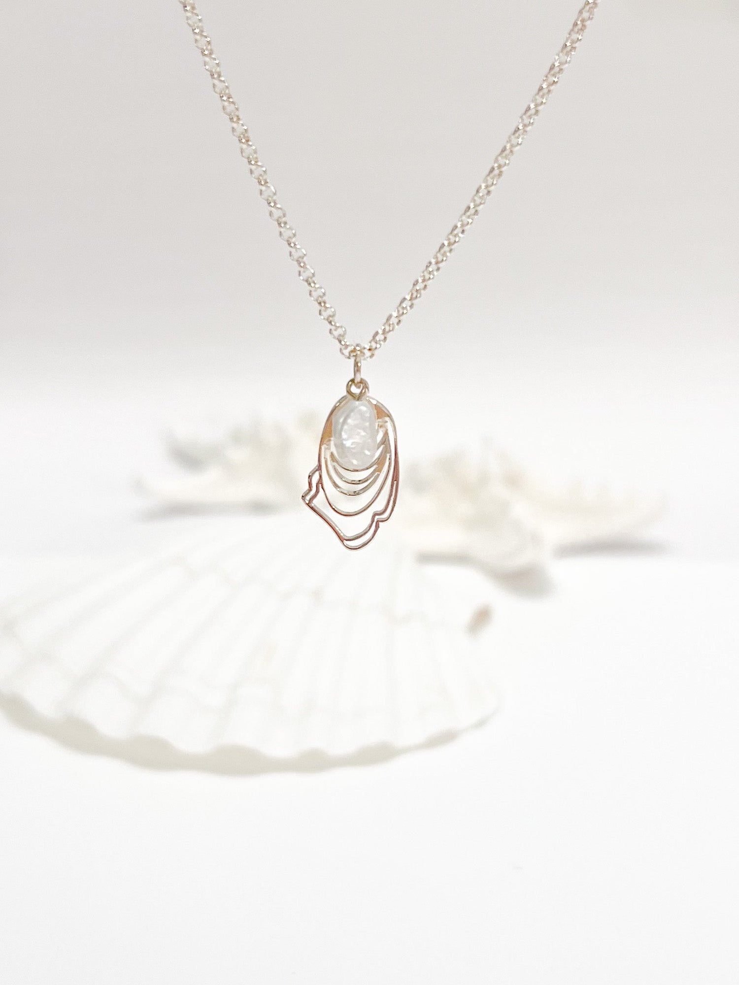 narragansett pearl and oyster necklace - gold