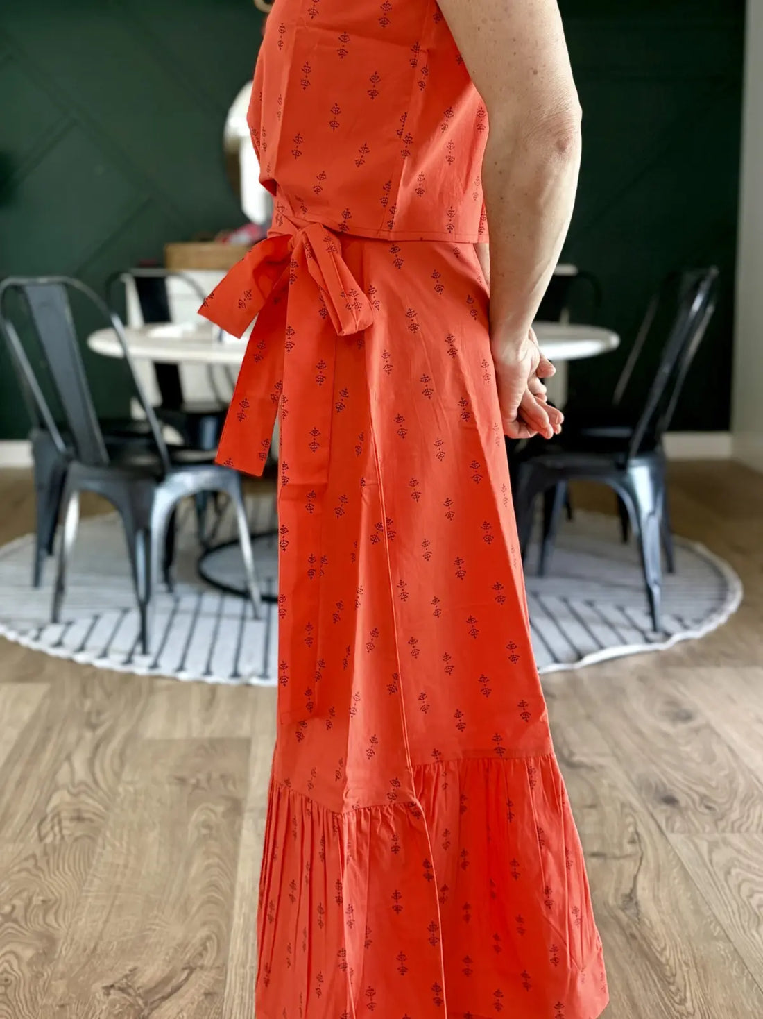 Tomato Staghorn Maxi Ruffle Wrap Skirt