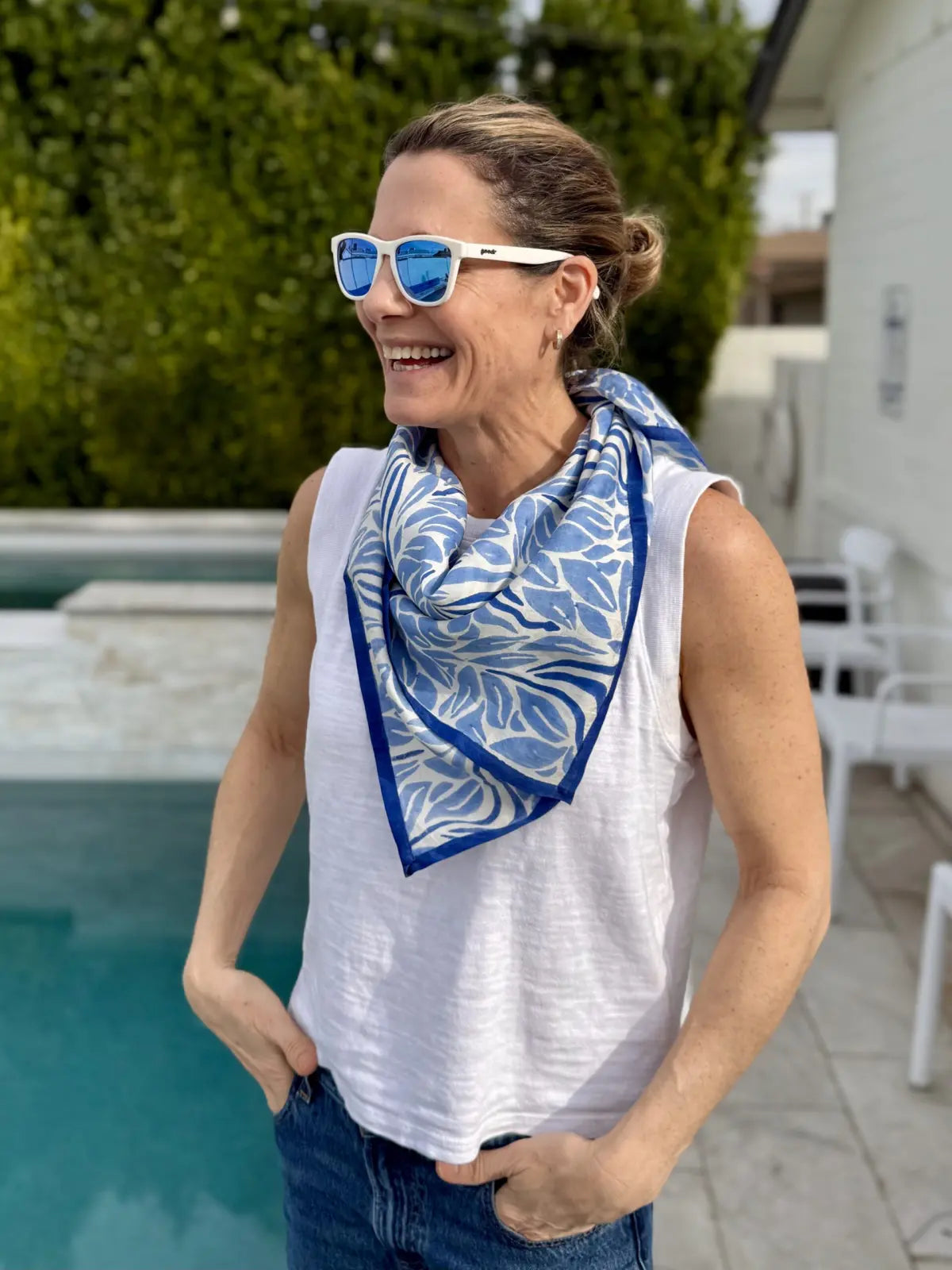 Blue Snake Peace Silk Square Scarf