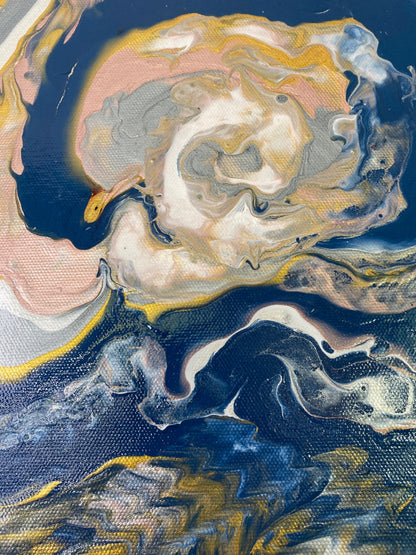 Abstract Tidal Pool Pour Painting - 12"x12"