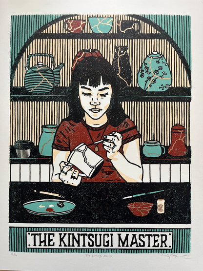 “The Kintsugi Master” Limited Edition Linoleum Block Print - Oracle Deck Print
