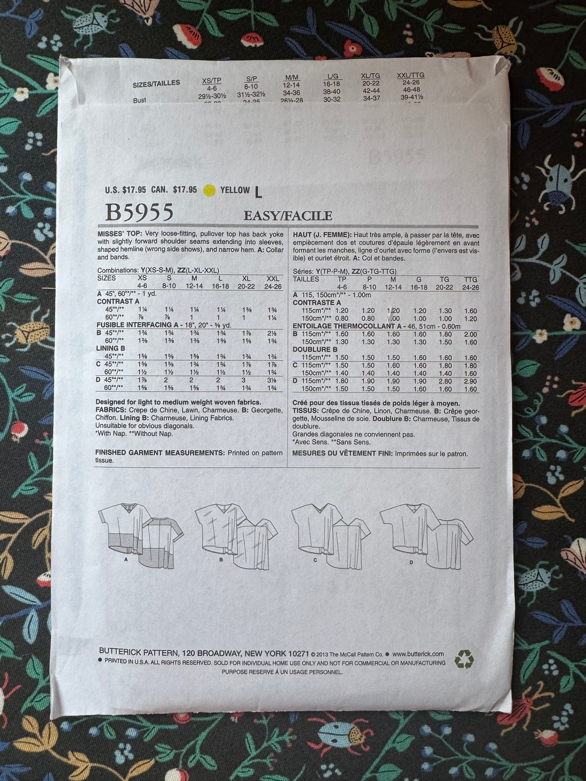 Butterick B5955 Lg/XL Sewing Pattern