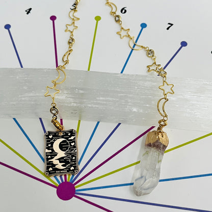 Quartz Pendulum on 10" Gold Moon Chain with Tarot Charm