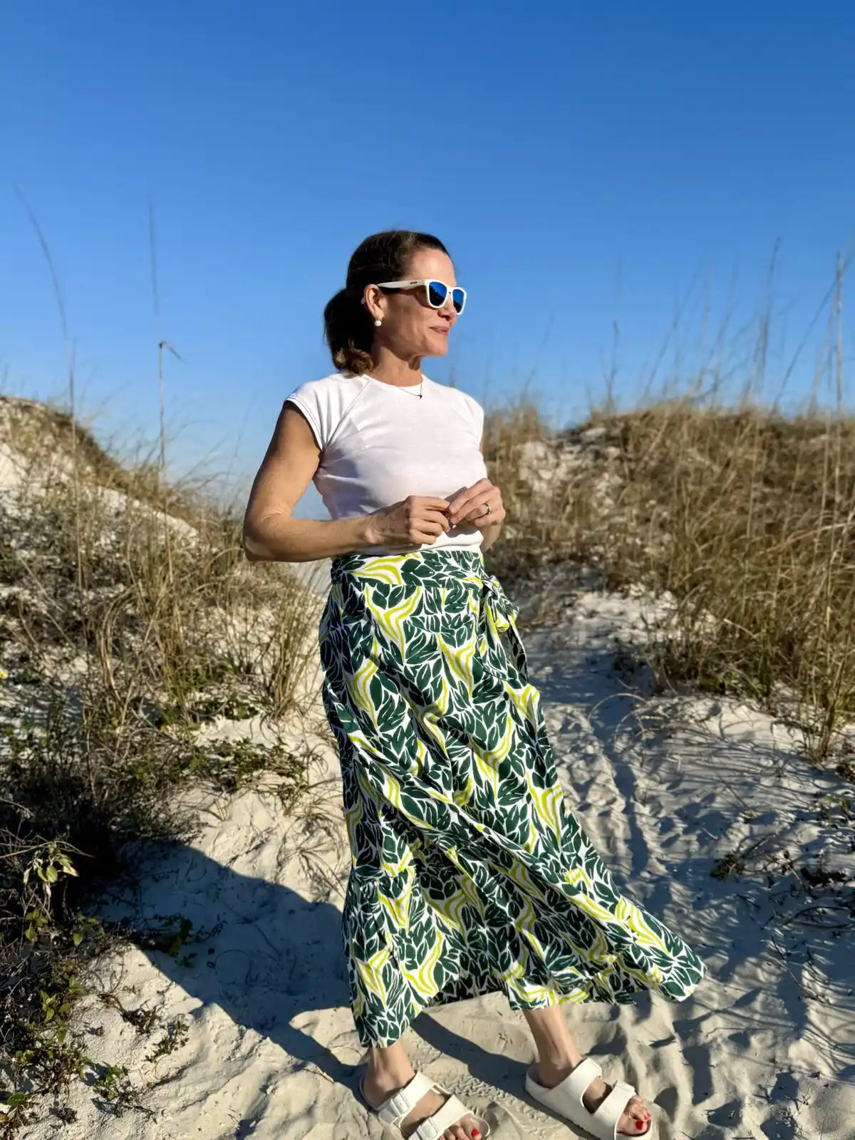 Chartreuse Snake Maxi Ruffle Wrap Skirt