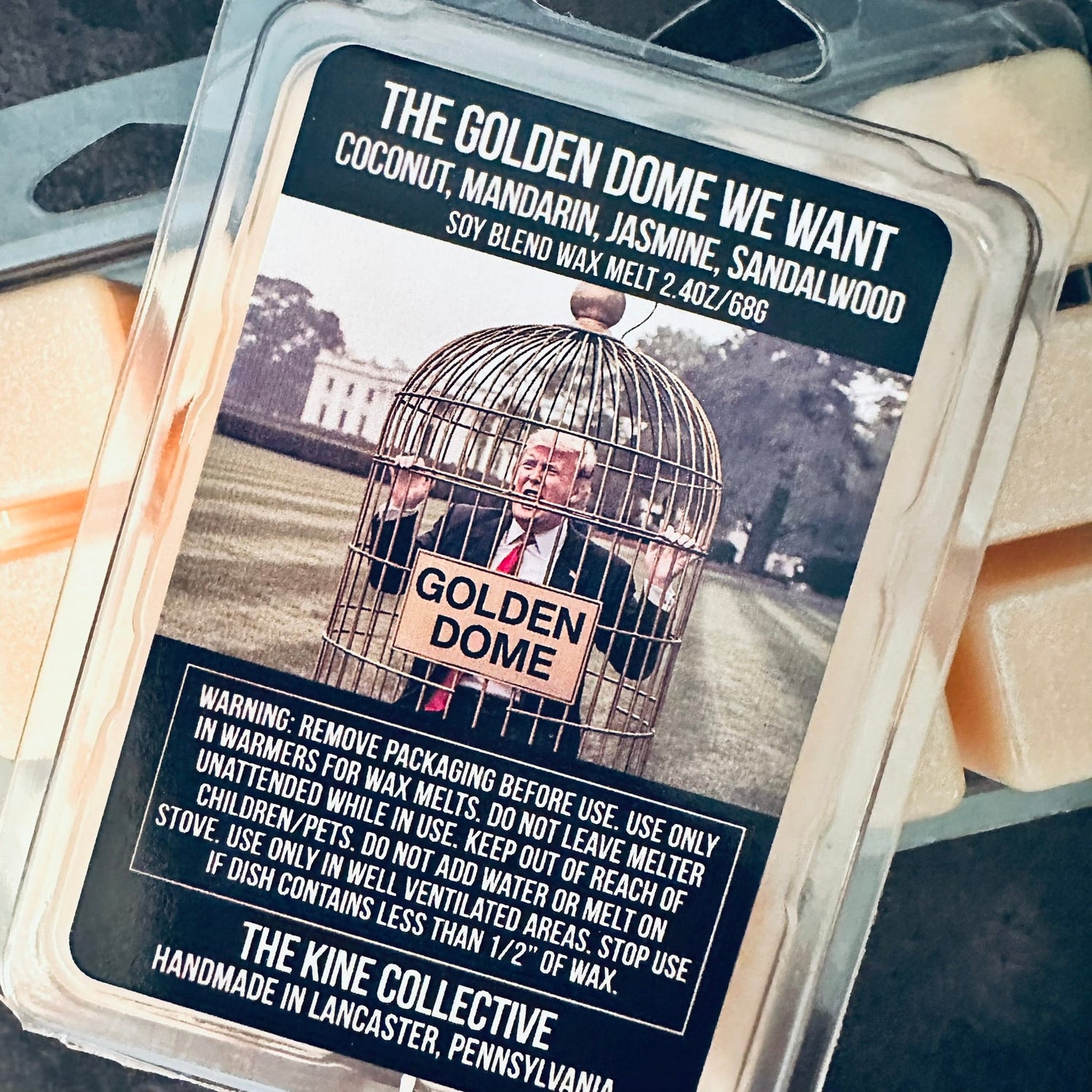 the-roof-is-on-fire-made-to-order-political-wax-melts-smoky-woodsy-fragrance-the-kine-collective