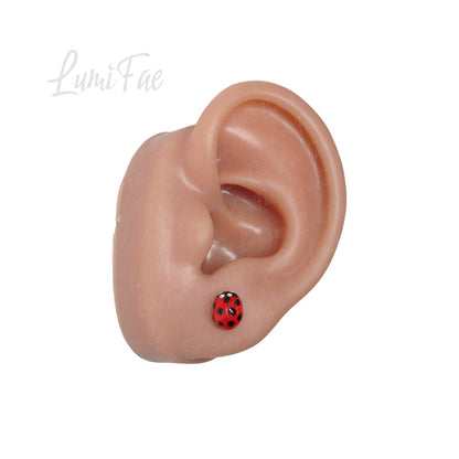 Realistic Ladybug Earrings: Hypoallergenic Studs, Polymer Clay, Handmade - LumiFae