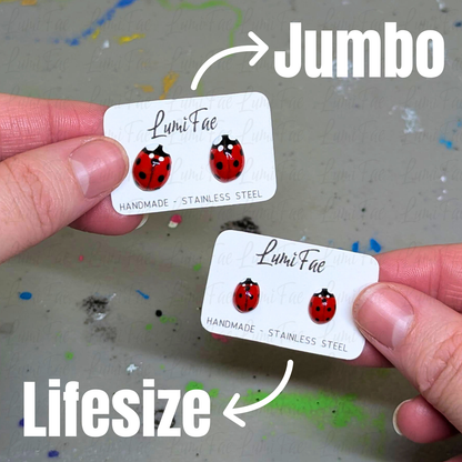 Realistic Ladybug Earrings: Hypoallergenic Studs, Polymer Clay, Handmade - LumiFae