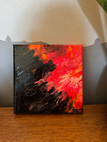 Abstract Sun Flare -  8"x8" - Black, Pink and Orange - Abstract Painting