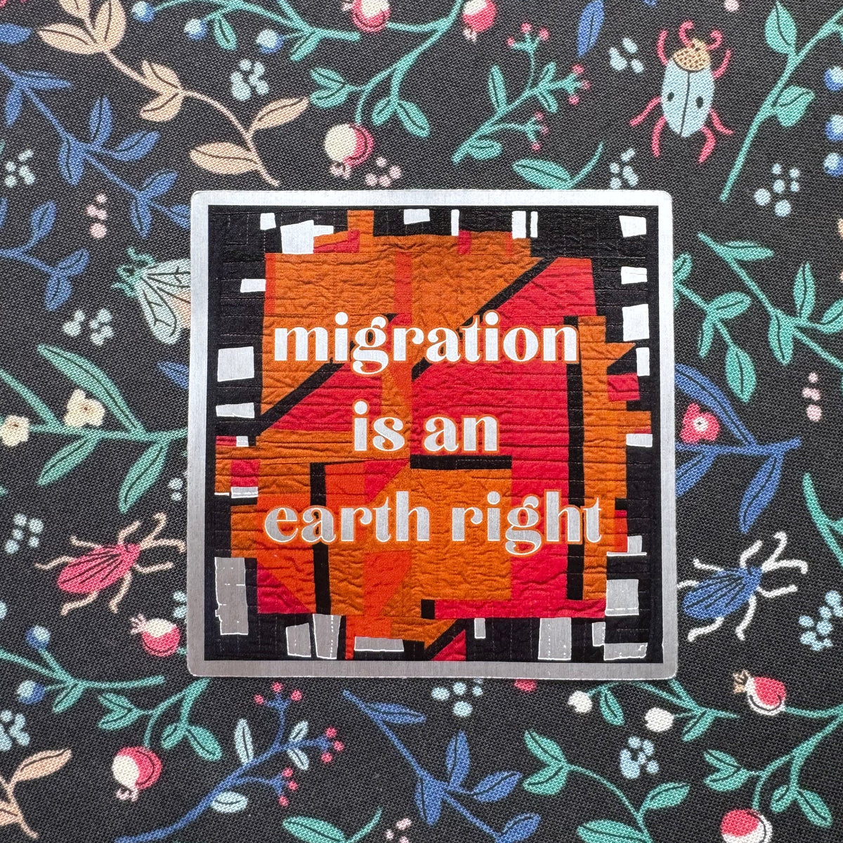 Textile with artistic design and text &