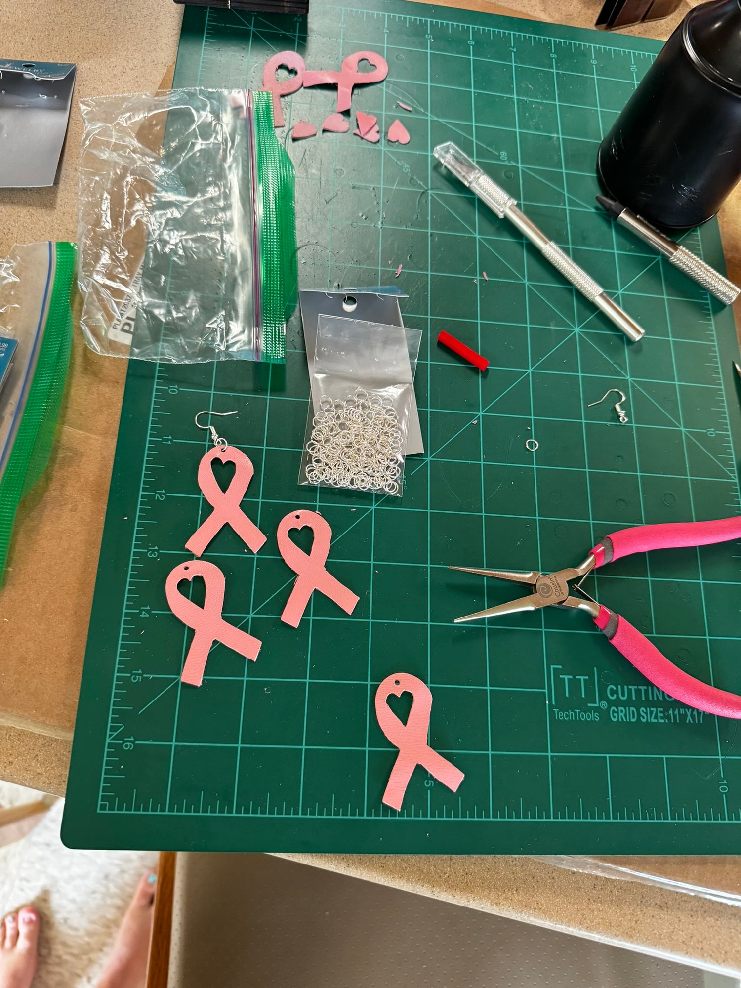 Breast Cancer Awareness Nickel Free Pink Ribbon Italian Leather Earrings