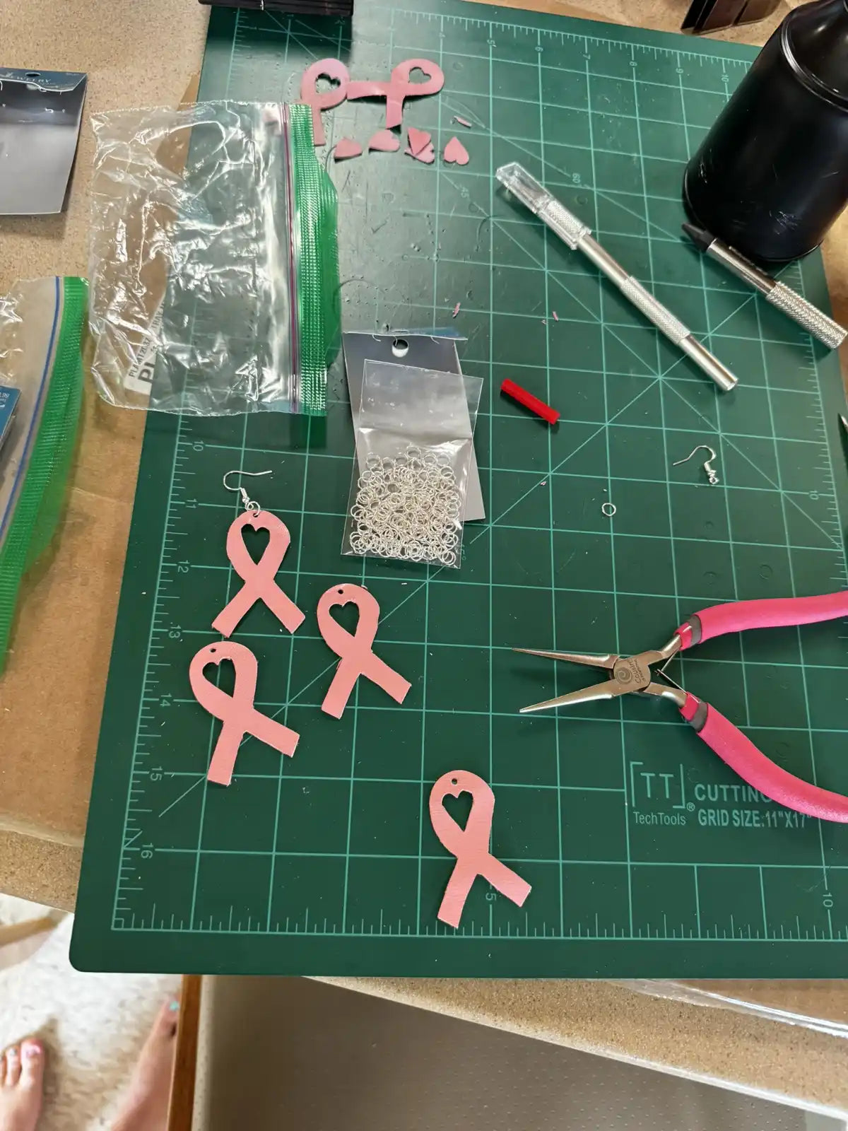 Breast Cancer Awareness Nickel Free Pink Ribbon Italian Leather Earrings