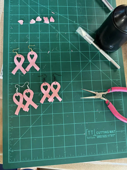 Breast Cancer Awareness Nickel Free Pink Ribbon Italian Leather Earrings