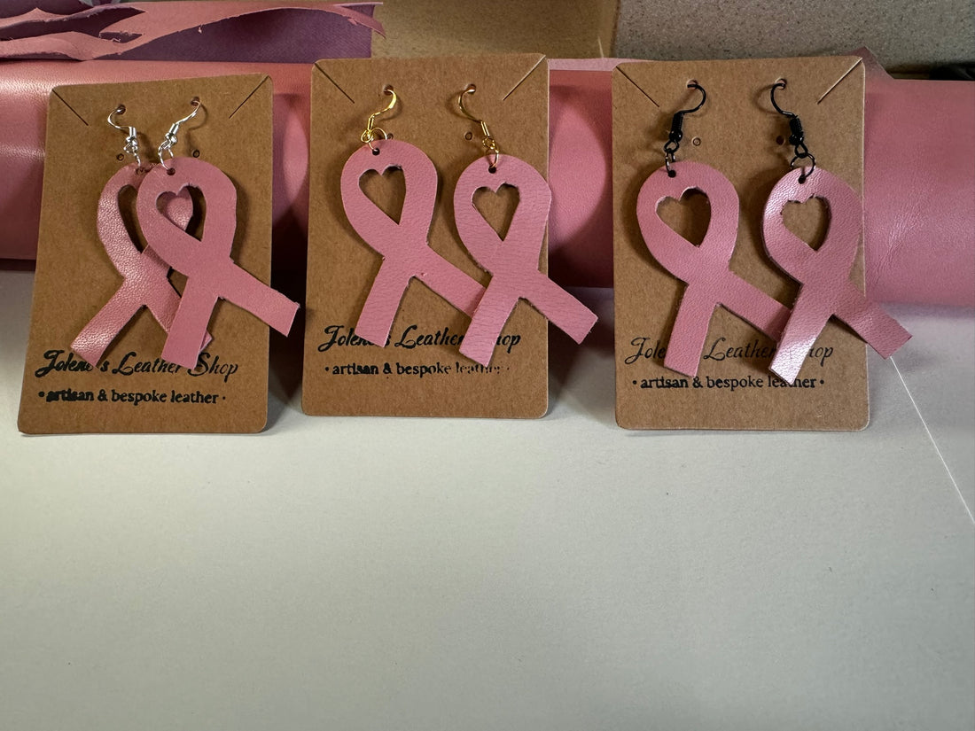 Breast Cancer Awareness Nickel Free Pink Ribbon Italian Leather Earrings
