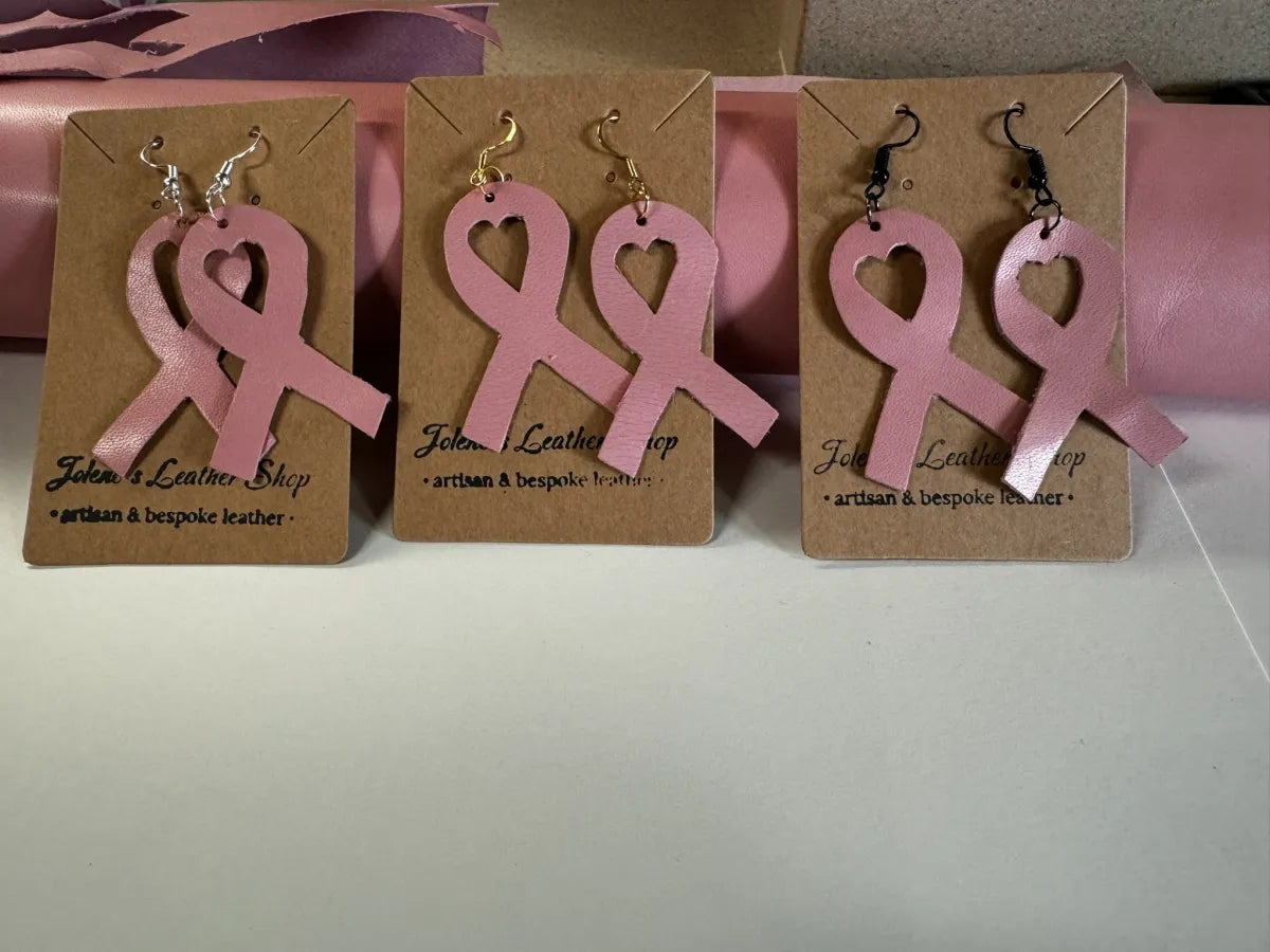 Breast Cancer Awareness Nickel Free Pink Ribbon Italian Leather Earrings