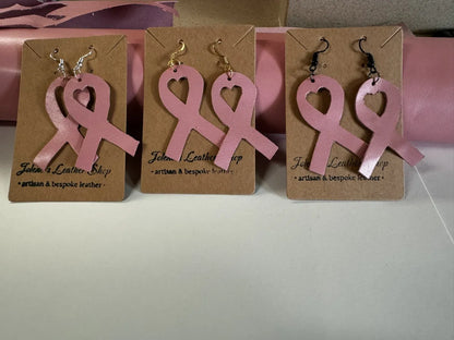 Breast Cancer Awareness Nickel Free Pink Ribbon Italian Leather Earrings