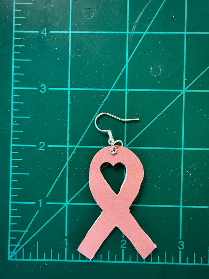Breast Cancer Awareness Nickel Free Pink Ribbon Italian Leather Earrings